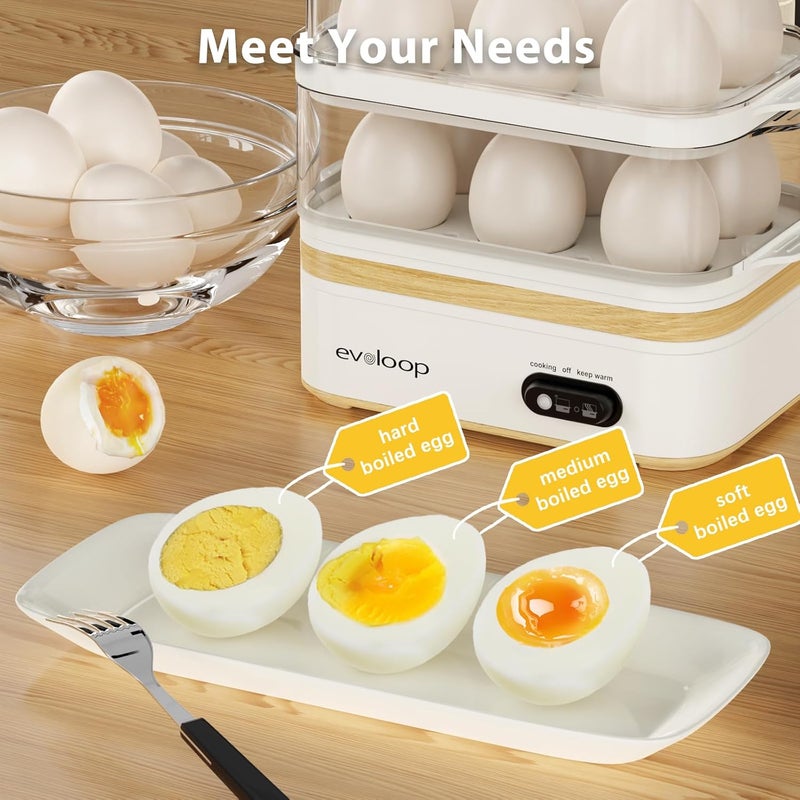 evoloop Rapid Egg Cooker Electric 12 Eggs Capacity, Soft, Medium, Hard Boiled, Poached, Omelet Maker Egg Poacher & Vegetable Steamer, BPA Free Tray（white） - Image 2